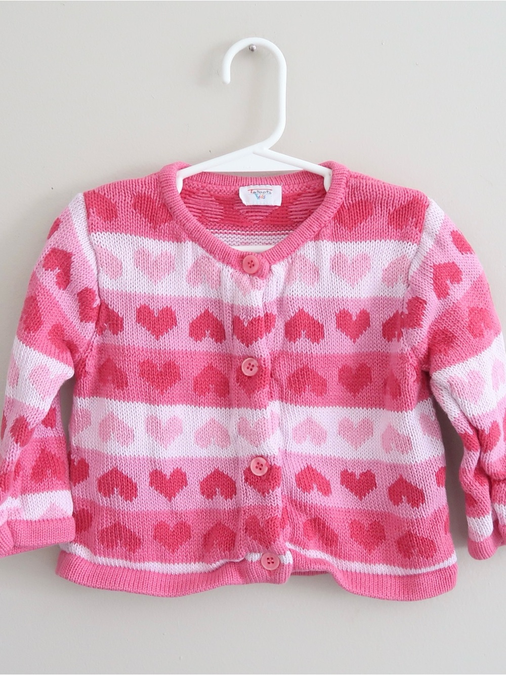 Vintage Talbots Kids Cardigan 24M Pink Heart Cotton Knit Sweater